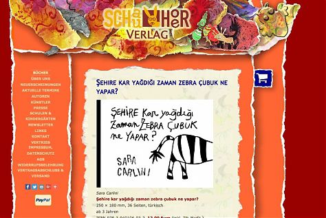 Präsentationsseite des SchauHoer-Verlags für ein türkischsprachiges Bilderbuch mit Shop und Social-Links.